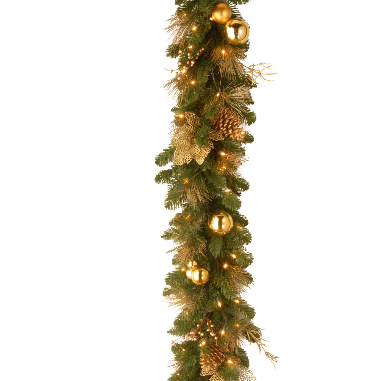 6&#x27; x 12&#x22; Pre-lit Decorative Collection Elegance Artificial Christmas Garland with Berries, Pine Cones and Gold Leaves with Battery Operated LEDs with Timer